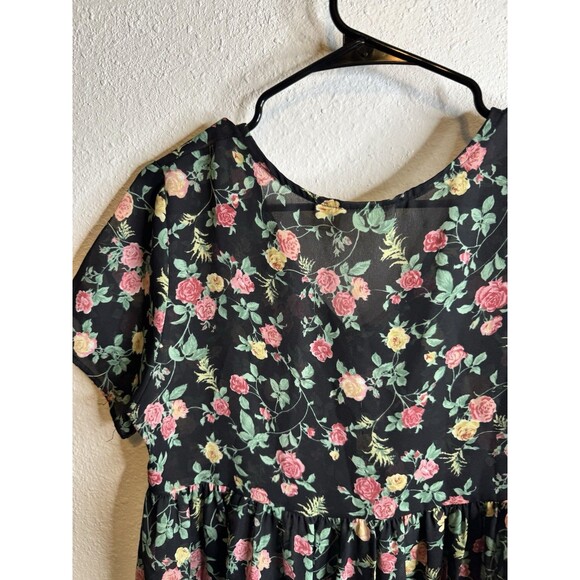 Vintage Bonjour Floral Button-Front Babydoll Dress Short Sleeve Black Women’s M - Picture 13 of 13